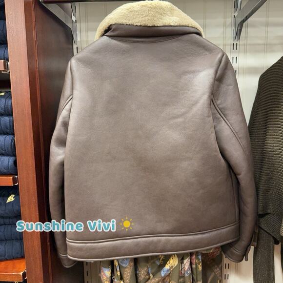 NWT Ralph Lauren Women's Fleece-Collar Faux-Leather Jacket Circuit Brown small - Picture 7 of 12